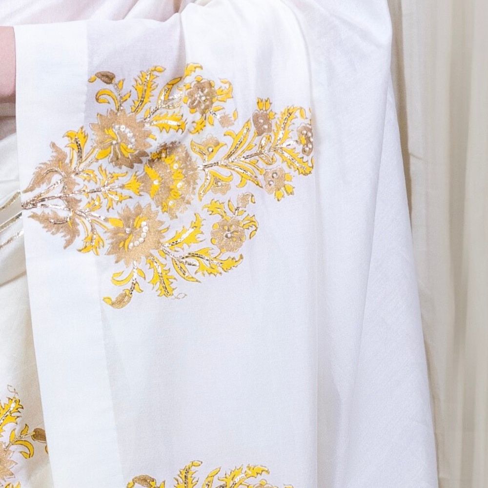 Off White Saree with Hand Embroidery