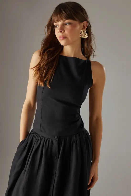 Premium Linen Blend Racer Cross Back Crop Top