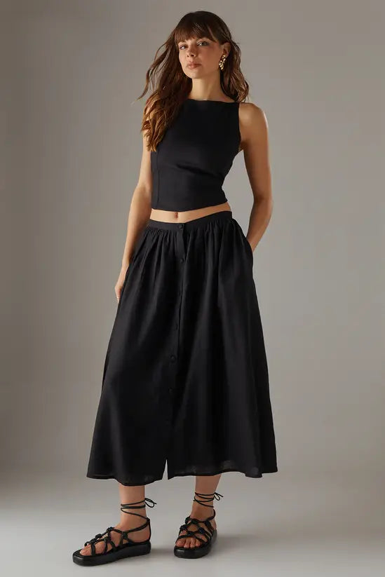 Premium Linen Blend Racer Cross Back Crop Top