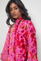 Devore High Neck Wrap Front Blouse