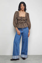 Check Tie Front Square Neck Blouse