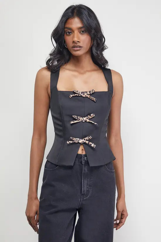 Satin Tie Front Corset Top