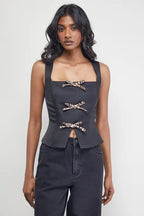 Satin Tie Front Corset Top