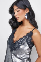 Sequin Lace Trim High Apex Cami Top